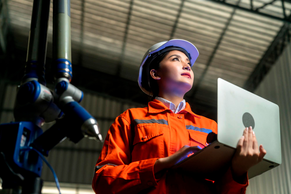 Engineer using AI in predictive maintenance to reduce downtime in manufacturing with smart technologies
