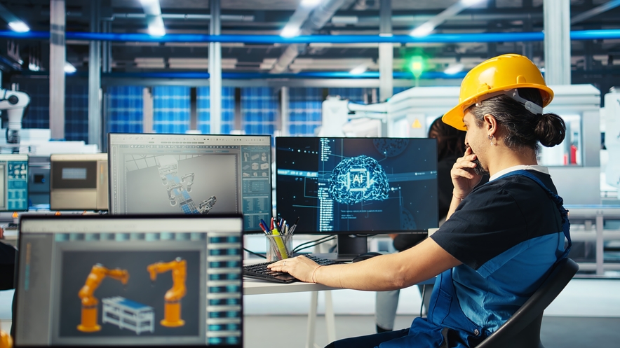 Engineer using AI and robotics with industry 4.0 technologies in manufacturing