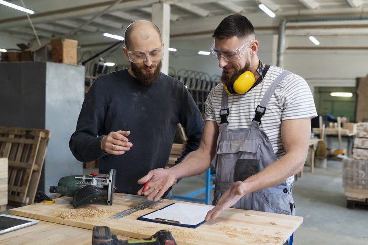 Men working and using top tools for continuous improvement in manufacturing
